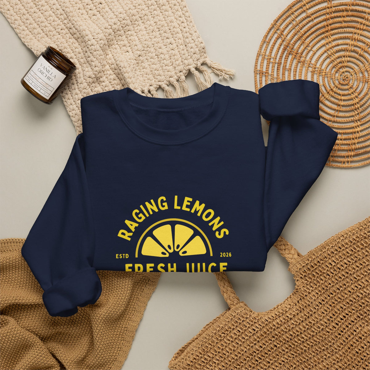 Raging Lemons Retro Lemon Graphic Crewneck Sweatshirt | Fresh Juice Vintage Wellness Pullover