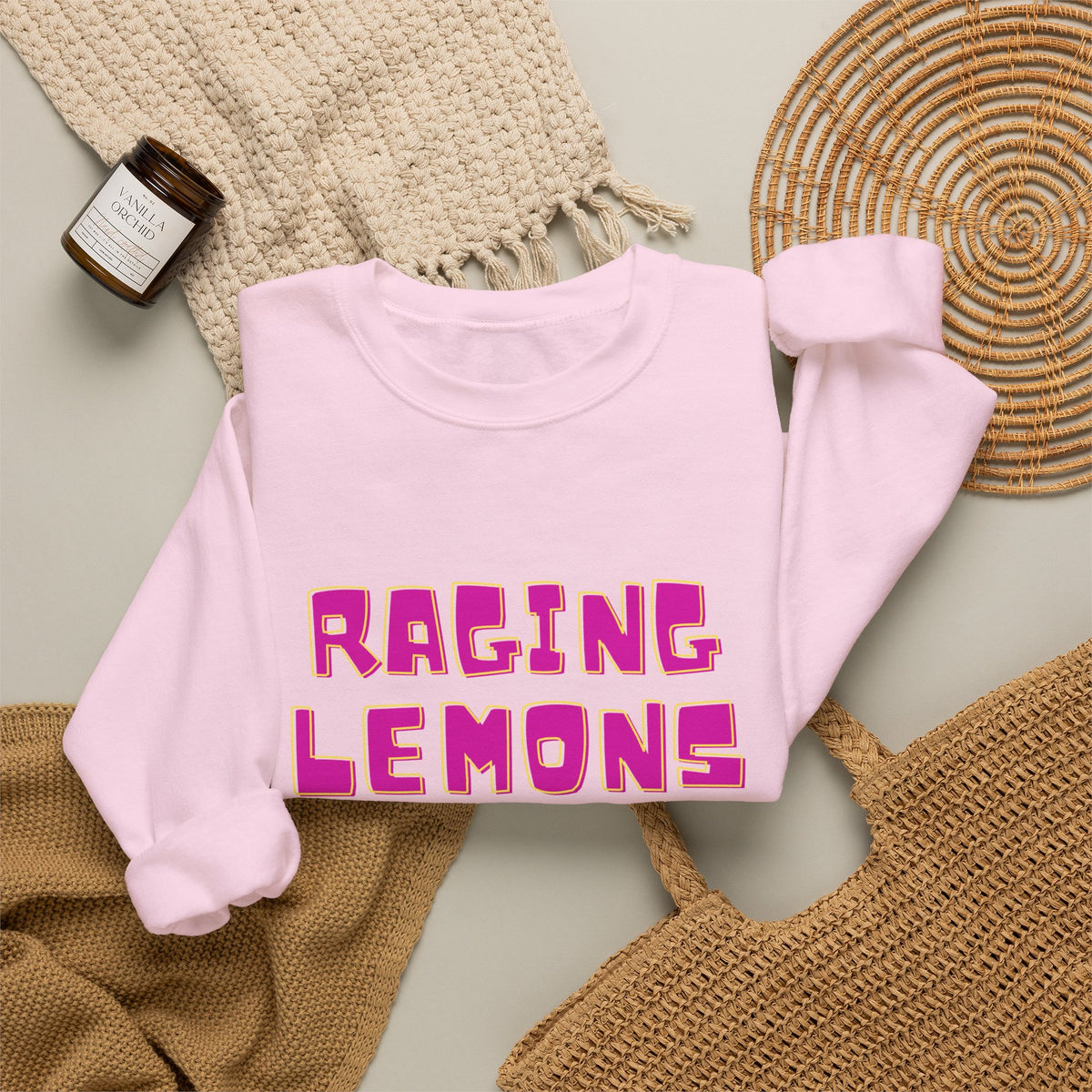 Raging Lemons Retro Graphic Crewneck Sweatshirt | Cute Lemon Pullover | Unisex Vintage-Inspired Sweatshirt