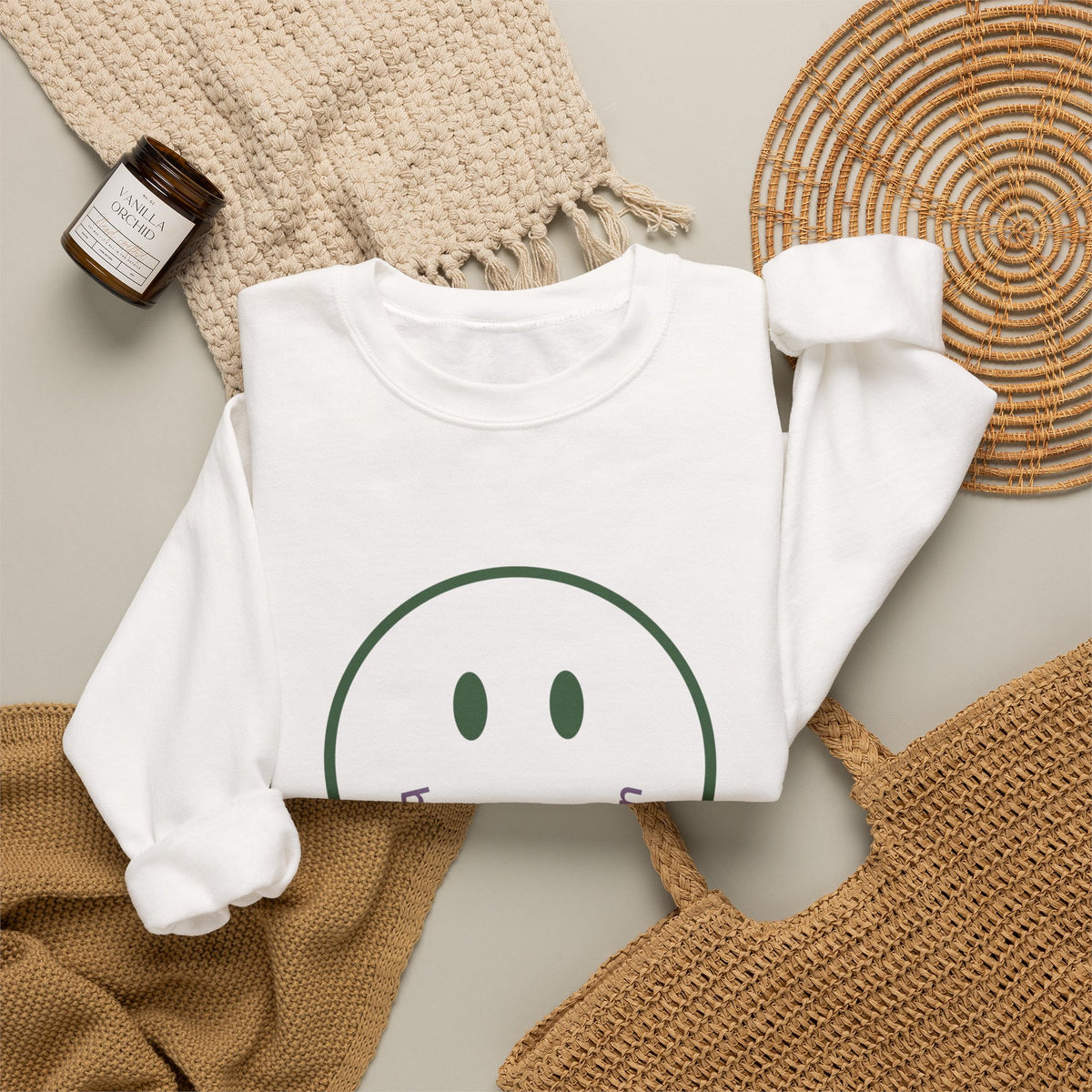 Retro Smiley Face Crewneck Sweatshirt | Minimalist Graphic Pullover | Raging Lemons Positive Vibes Sweatshirt