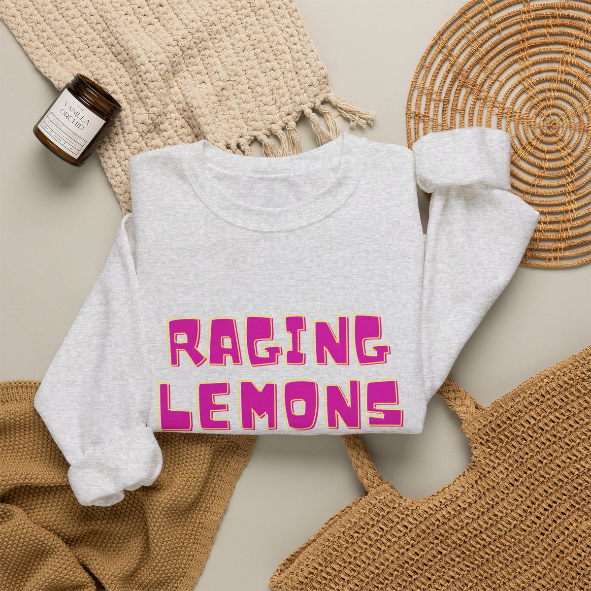 Raging Lemons Retro Graphic Crewneck Sweatshirt | Cute Lemon Pullover | Unisex Vintage-Inspired Sweatshirt