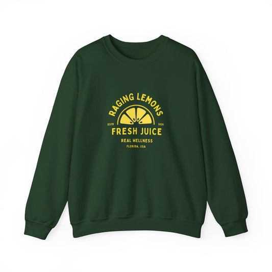 Raging Lemons Retro Lemon Graphic Crewneck Sweatshirt | Fresh Juice Vintage Wellness Pullover