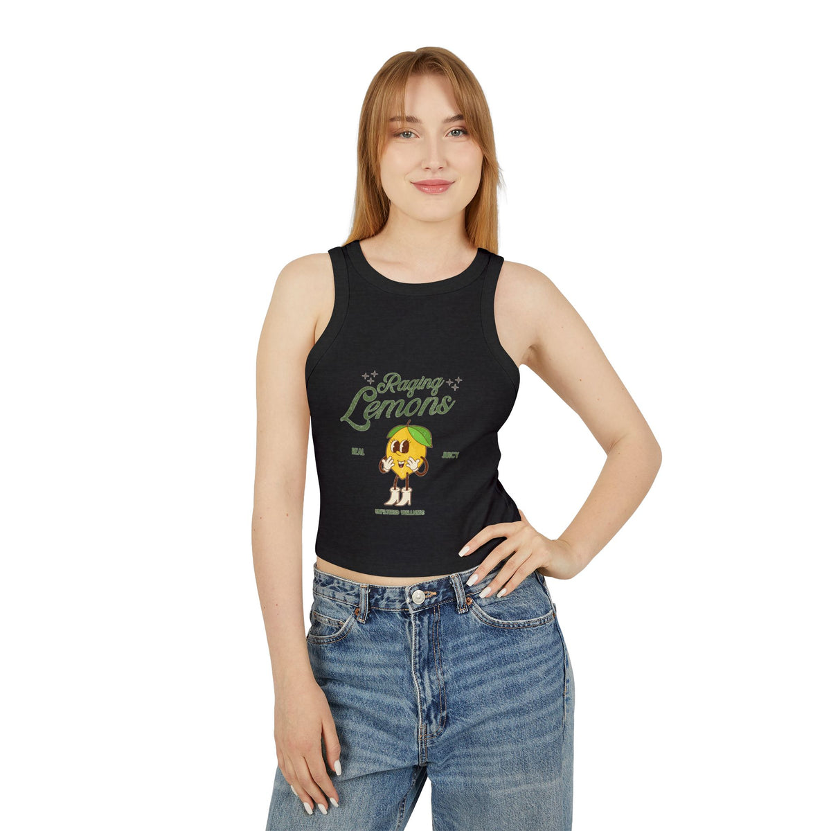 Y2K Retro Lemon Graphic Racer Tank Top | Women’s Ribbed Cropped Tank | Cute Vintage Summer Top