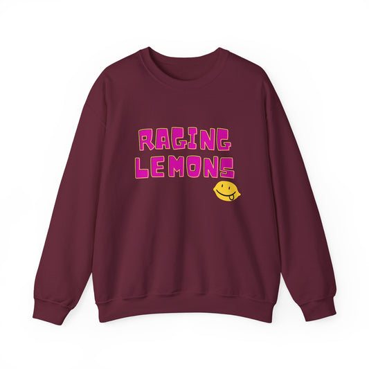 Raging Lemons Retro Graphic Crewneck Sweatshirt | Cute Lemon Pullover | Unisex Vintage-Inspired Sweatshirt