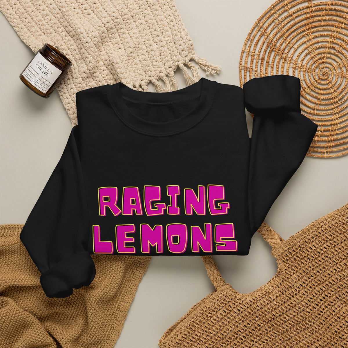 Raging Lemons Retro Graphic Crewneck Sweatshirt | Cute Lemon Pullover | Unisex Vintage-Inspired Sweatshirt