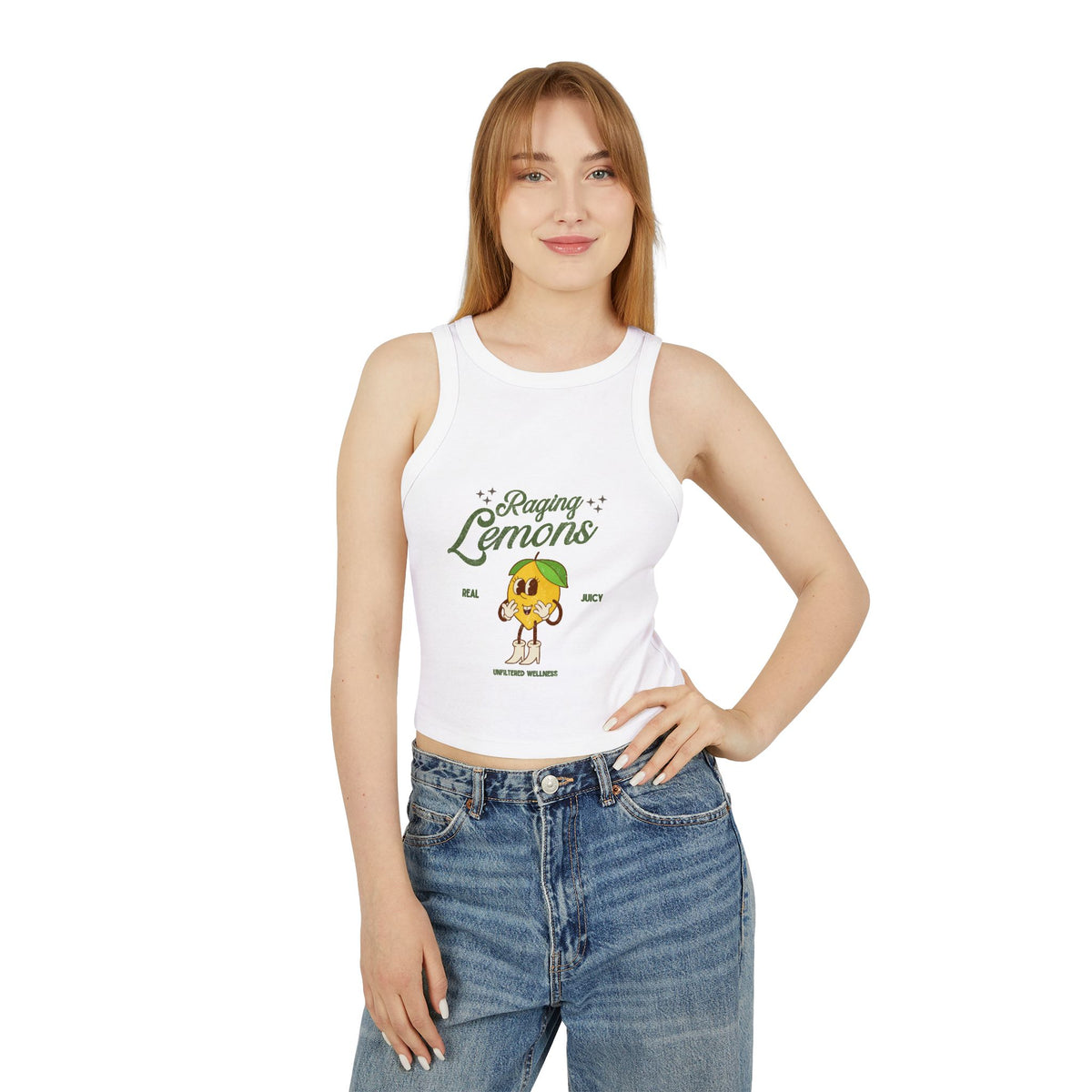Y2K Retro Lemon Graphic Racer Tank Top | Women’s Ribbed Cropped Tank | Cute Vintage Summer Top