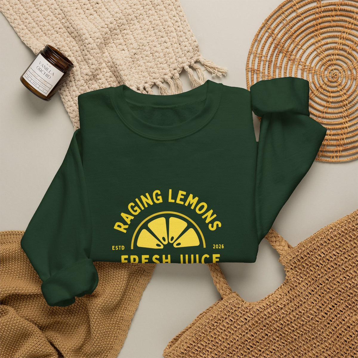 Raging Lemons Retro Lemon Graphic Crewneck Sweatshirt | Fresh Juice Vintage Wellness Pullover