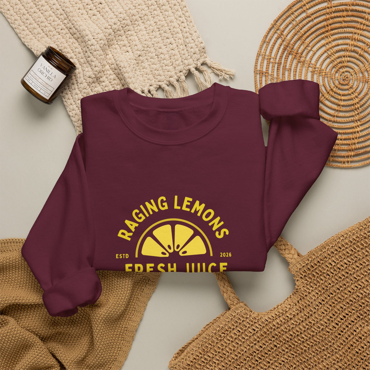 Raging Lemons Retro Lemon Graphic Crewneck Sweatshirt | Fresh Juice Vintage Wellness Pullover