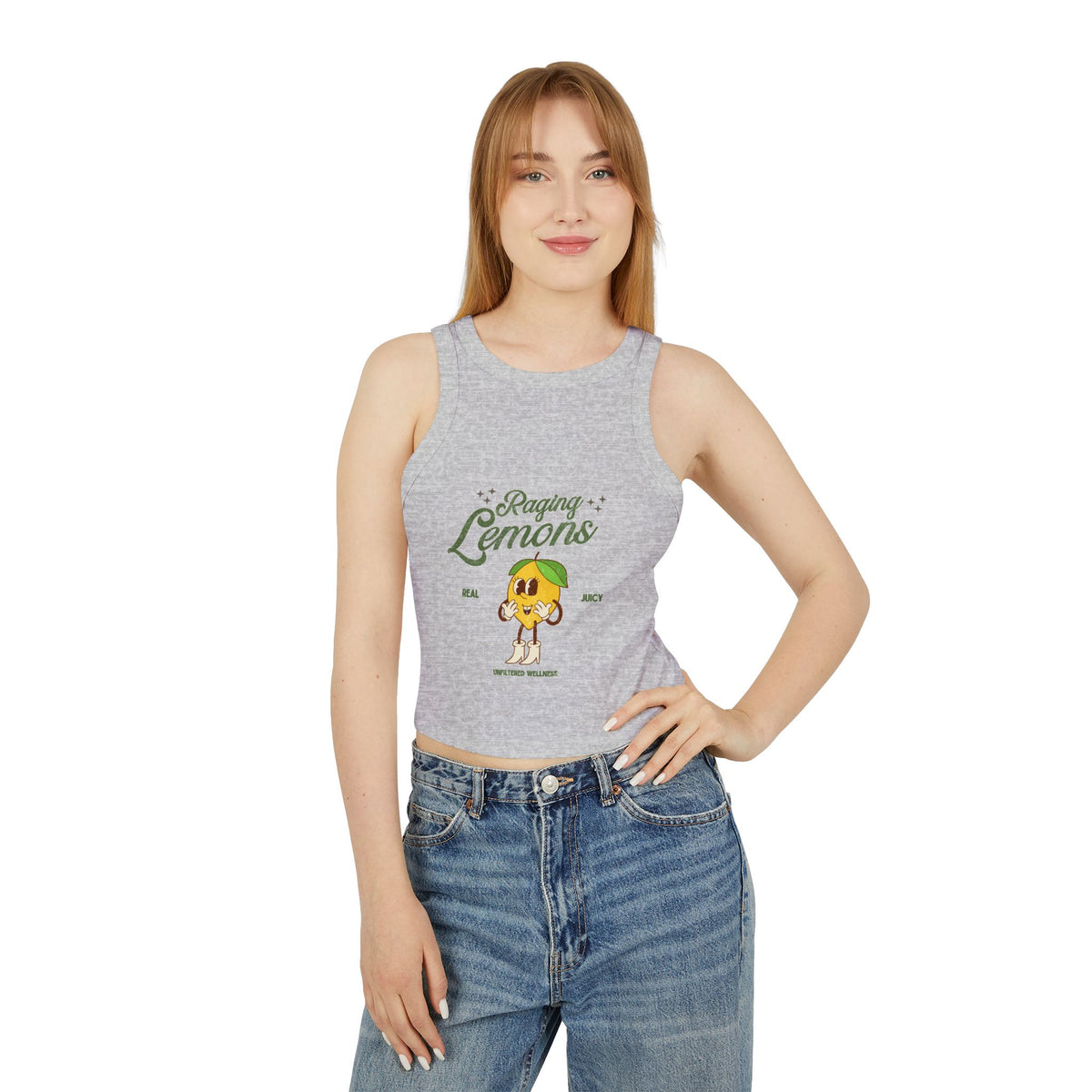 Y2K Retro Lemon Graphic Racer Tank Top | Women’s Ribbed Cropped Tank | Cute Vintage Summer Top
