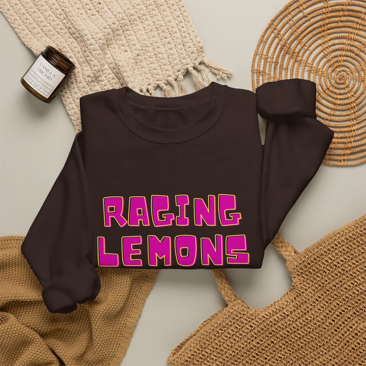 Raging Lemons Retro Graphic Crewneck Sweatshirt | Cute Lemon Pullover | Unisex Vintage-Inspired Sweatshirt