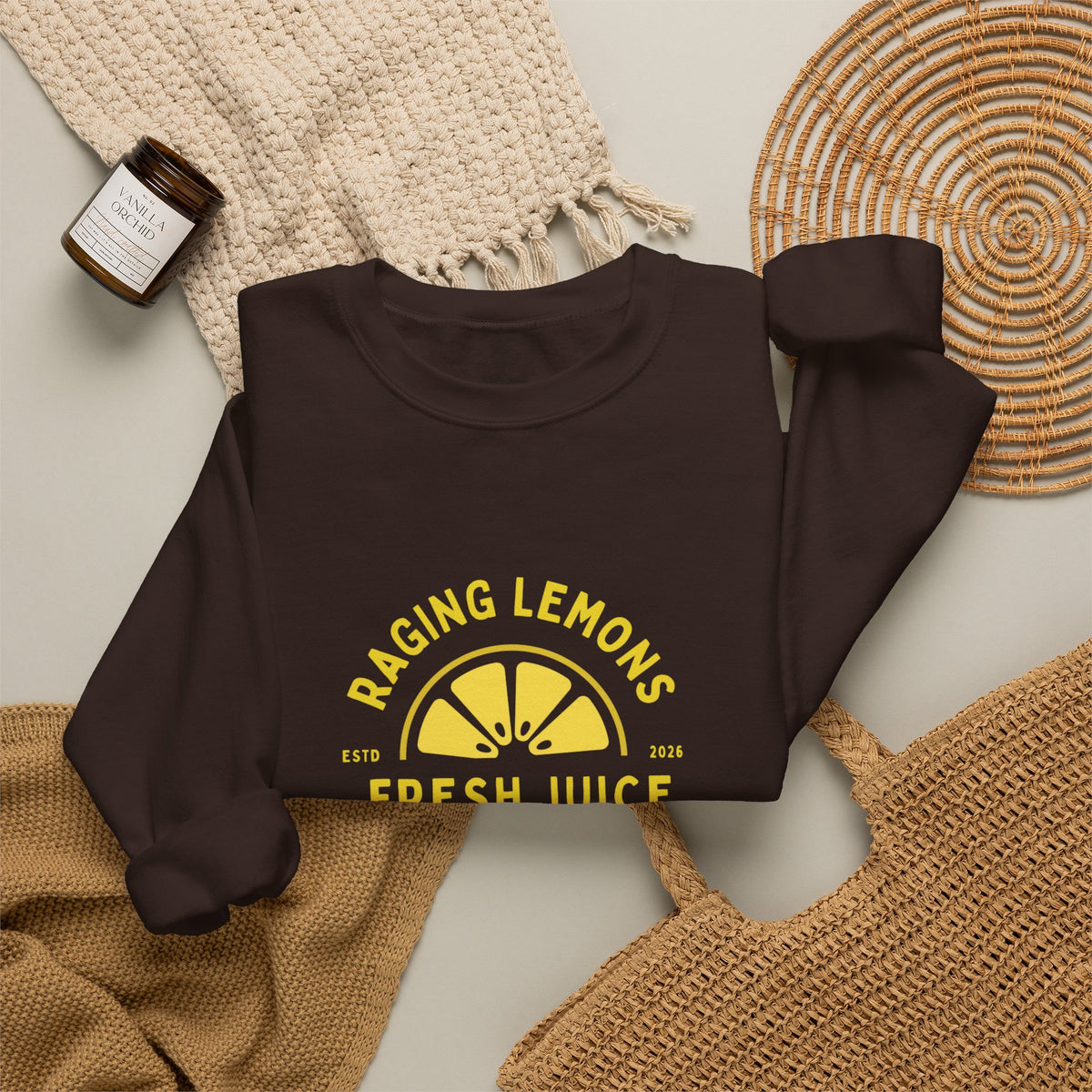Raging Lemons Retro Lemon Graphic Crewneck Sweatshirt | Fresh Juice Vintage Wellness Pullover