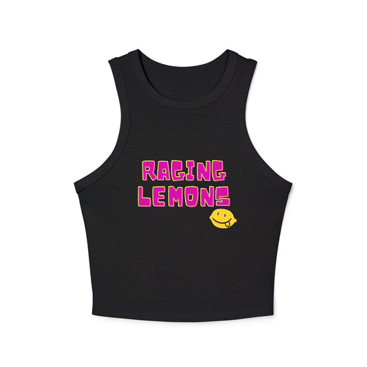 Raging Lemons Retro Outline Logo Women’s Racer Tank Top | Black Ribbed Crop Top