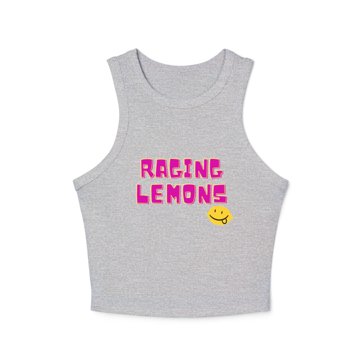 Raging Lemons Retro Outline Logo Women’s Racer Tank Top | Black Ribbed Crop Top