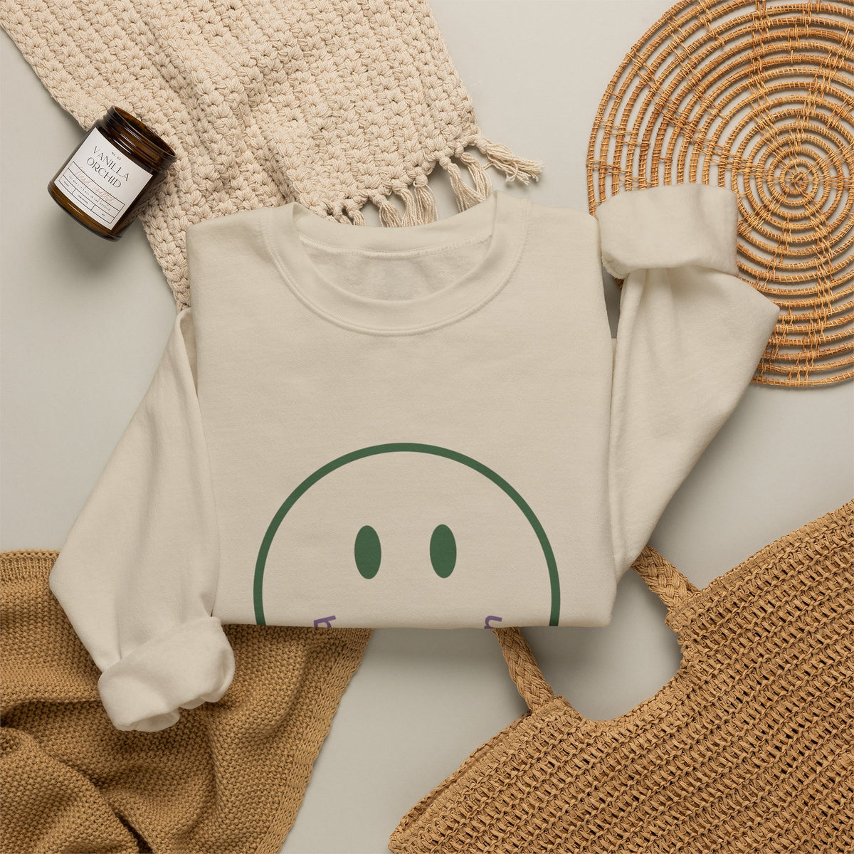 Retro Smiley Face Crewneck Sweatshirt | Minimalist Graphic Pullover | Raging Lemons Positive Vibes Sweatshirt