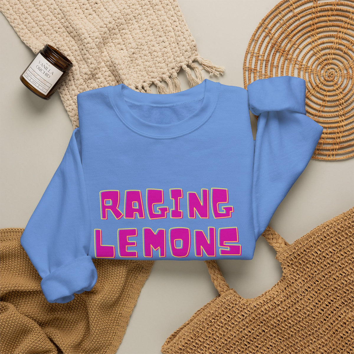 Raging Lemons Retro Graphic Crewneck Sweatshirt | Cute Lemon Pullover | Unisex Vintage-Inspired Sweatshirt