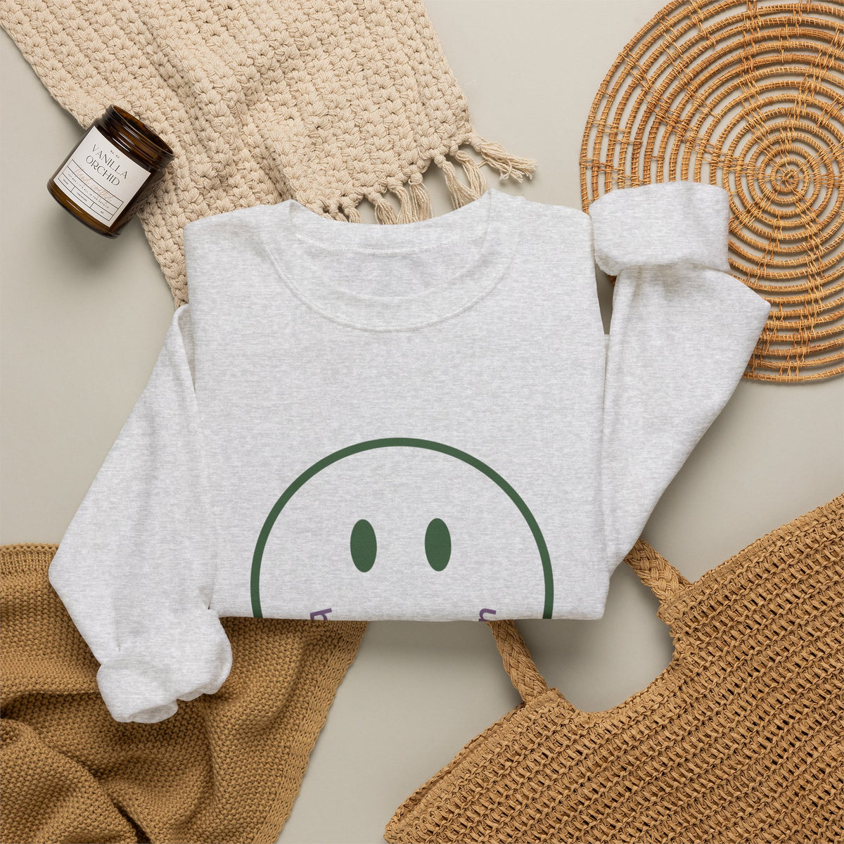Retro Smiley Face Crewneck Sweatshirt | Minimalist Graphic Pullover | Raging Lemons Positive Vibes Sweatshirt