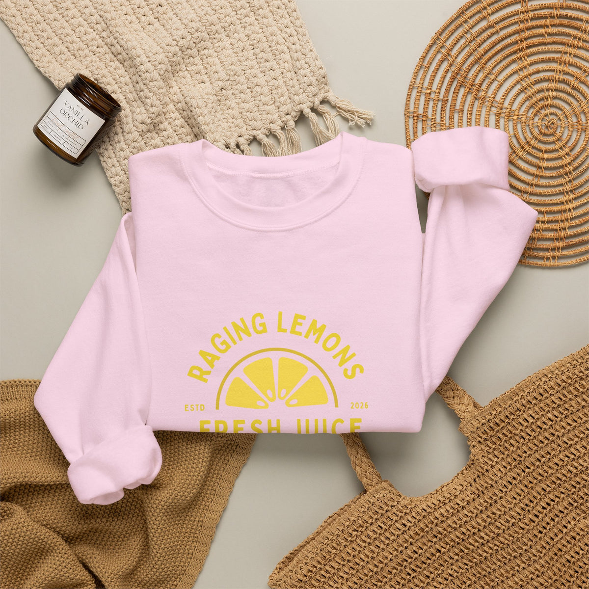 Raging Lemons Retro Lemon Graphic Crewneck Sweatshirt | Fresh Juice Vintage Wellness Pullover