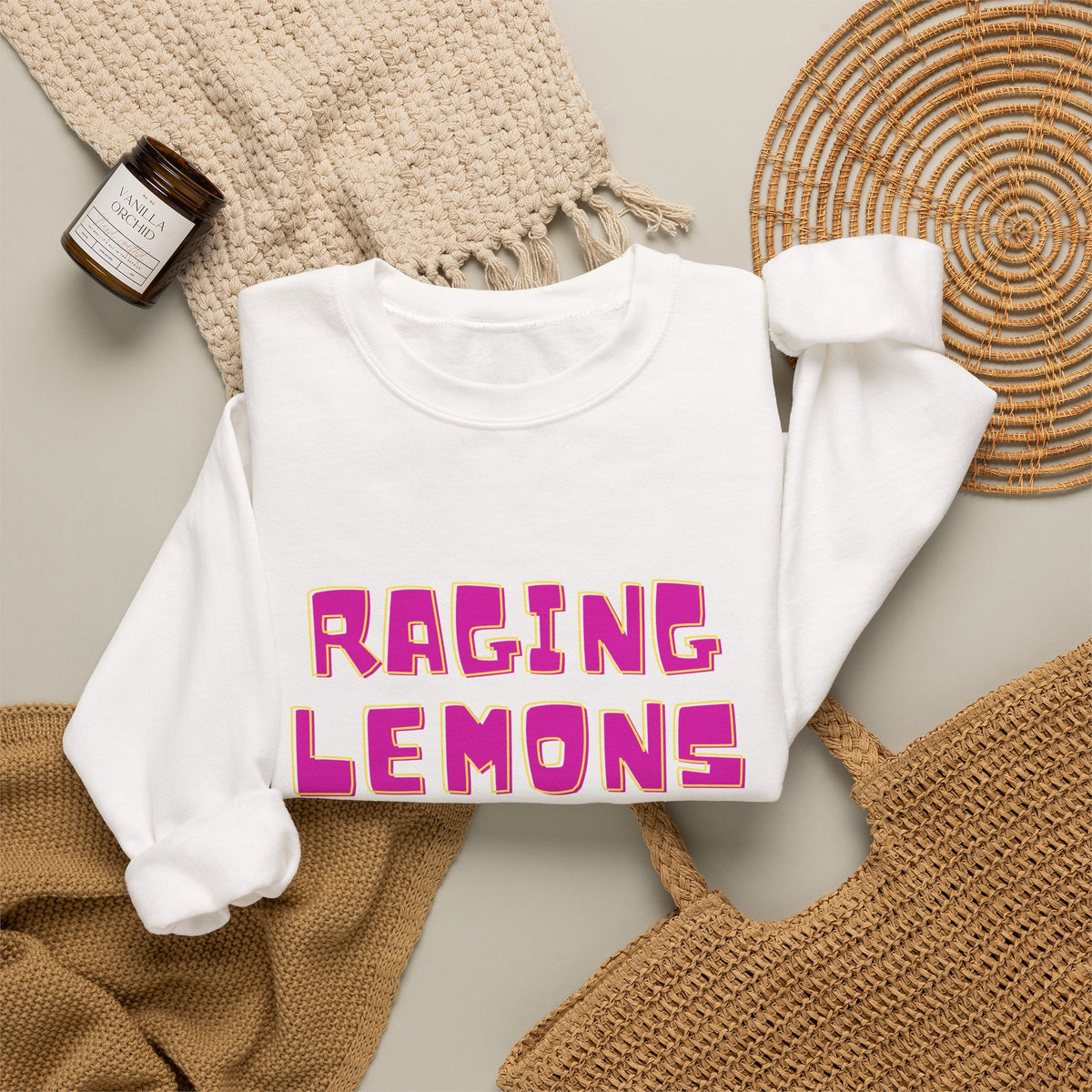 Raging Lemons Retro Graphic Crewneck Sweatshirt | Cute Lemon Pullover | Unisex Vintage-Inspired Sweatshirt